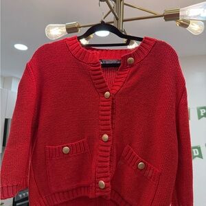 Zara women’s Red cardigan with gold buttons Sweater